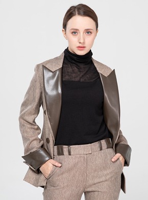 Two-tone Leather Jacket Beige
