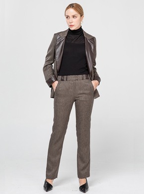 Two-tone Leather Belted Pants Brown