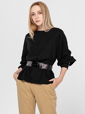 Linen Pearl Shirring Blouse Black
