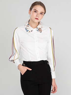 4-Line Embroidered Collar Blouse White