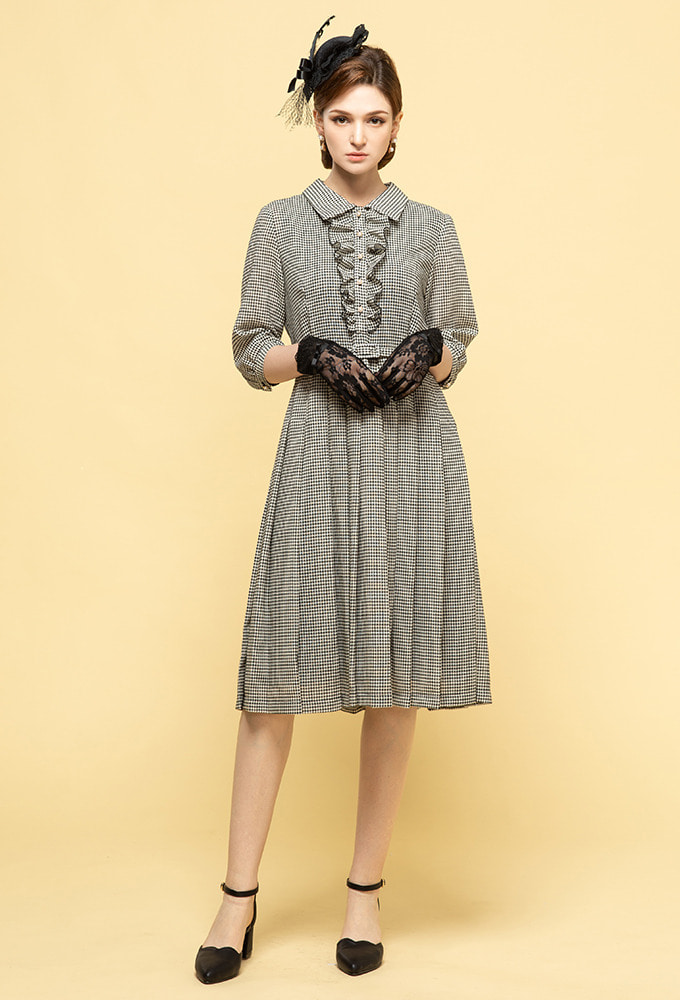 [Star★pick! ]Ruffled Wool Dress (Belt Set)