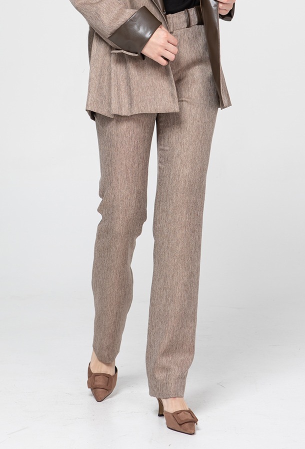 Two-tone Leather Belted Pants Beige