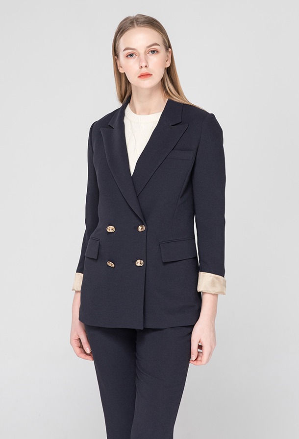 [Star★pick! ]Gold Button Double Jacket Navy