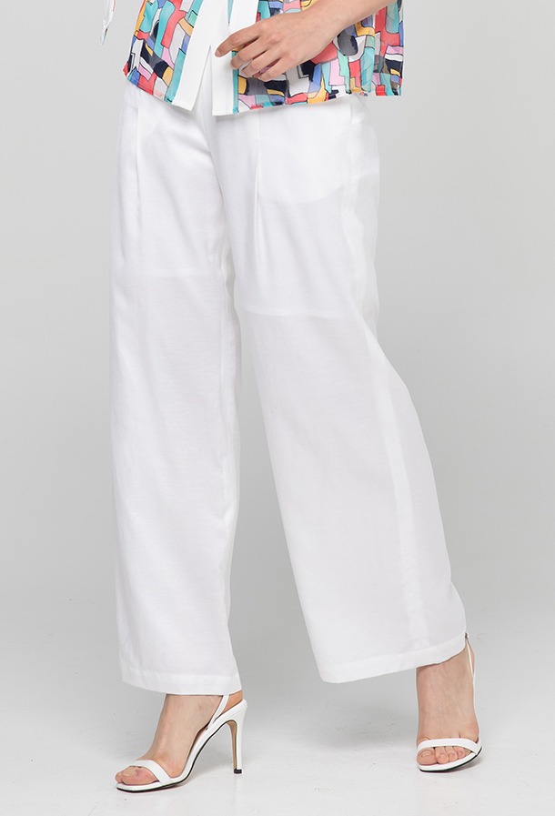 High-waist pintuck Pants White