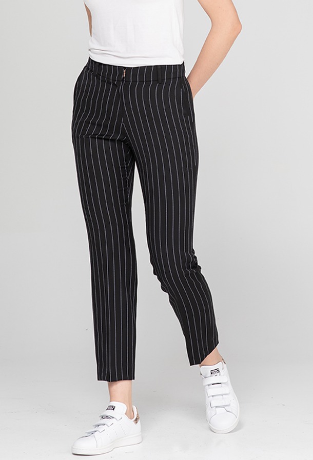 Wool Striped Slacks Pants Black