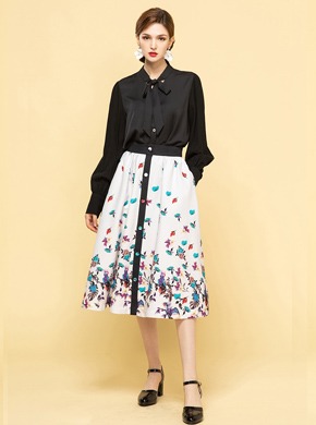 Flower Pattern Skirt White