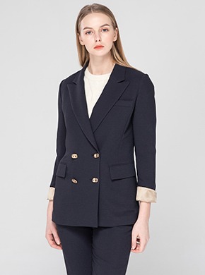 [Star★pick! ]Gold Button Double Jacket Navy