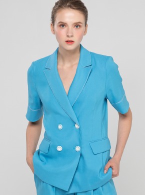 Linen Two-Button Jacket Blue