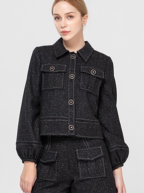 Cropped Wool Jacket Black