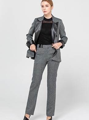 Two-tone Leather Belted Pants Gray